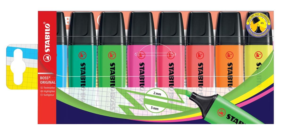 STABILO Surligneur BOSS® ORIGINAL, 2-5mm, 8 pièces, assorti