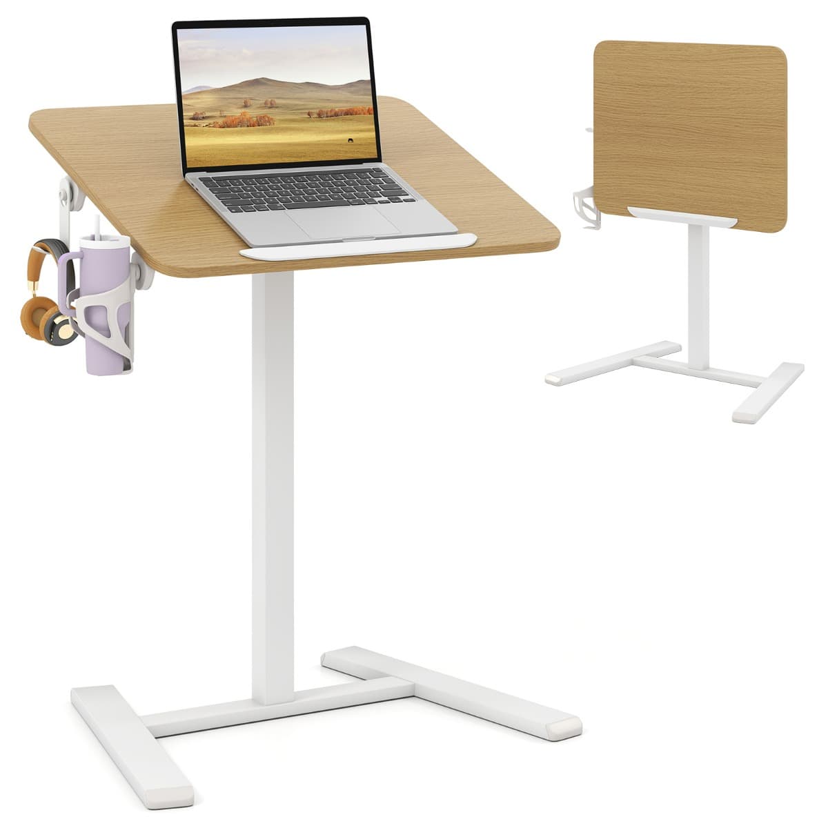 Bureau Mobile Pliable Bureau Roulant pour PC avec Plateau Inclinable à 90° Ajustable pour Travailler
