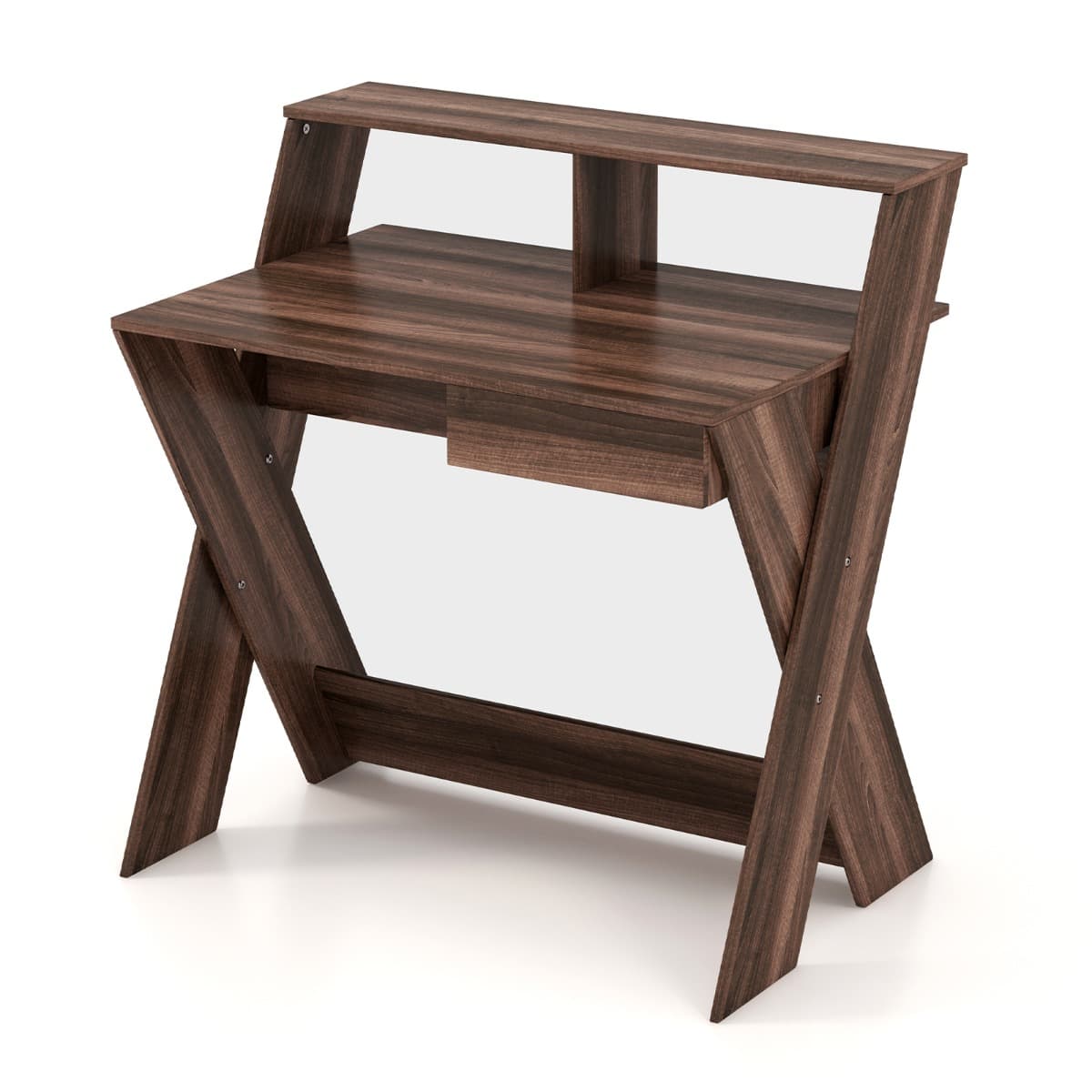 CostwayBureau Informatique avec Rangement et Support d'Écran Repose-pieds pour Travailler Réviser Gaming Marron